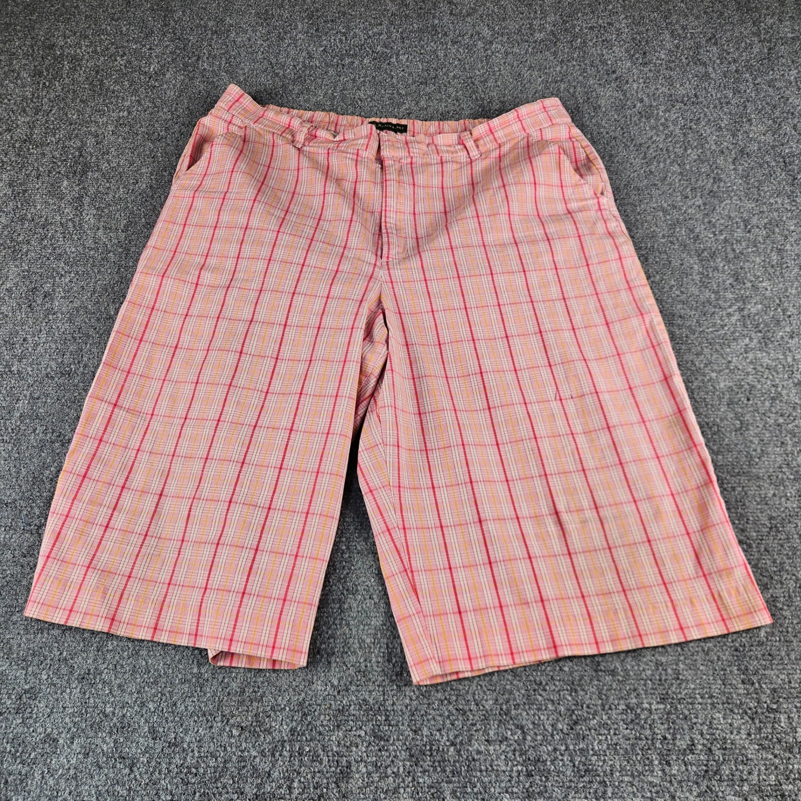 Mountain Lake Womens Pink Orange Plaid Cotton Blend Shorts Size 14 Relaxed Fit